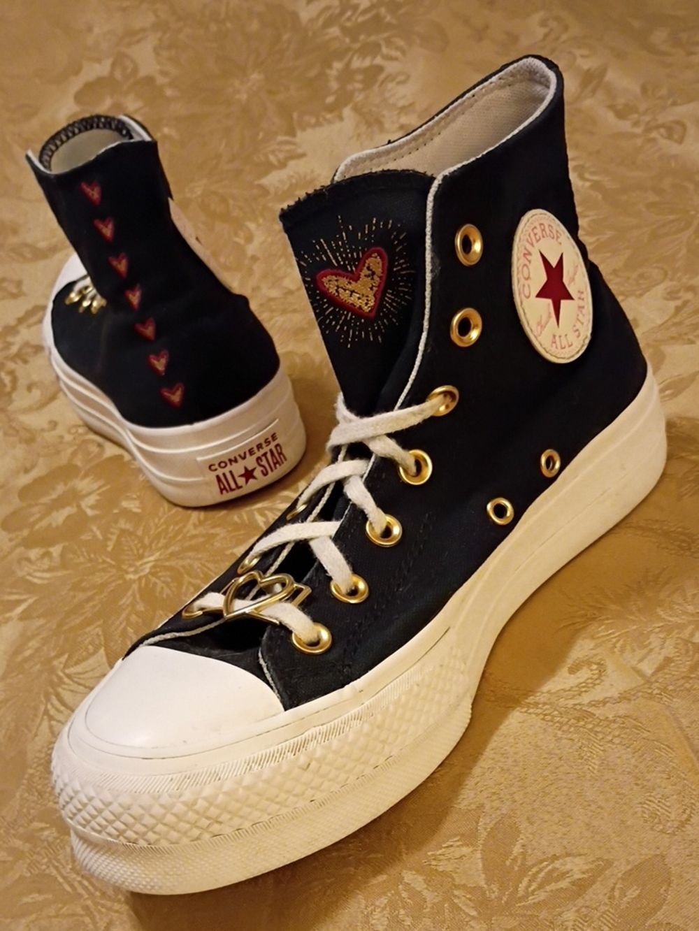 CONVERSE All Star Platform High-Top  Black with Gold Accents Women's 7.0 Men's 5